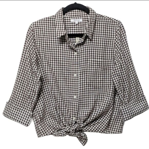 NWT MADEWELL Flannel Gingham Tie Front Shirt L - Picture 2 of 10